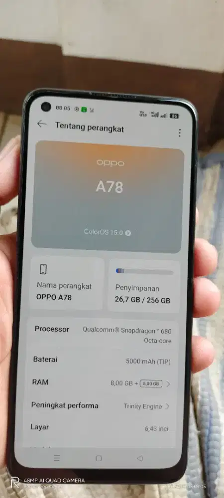 Opo. A78 resmi opo. 8+8/256 pmkyn ja NFC ada