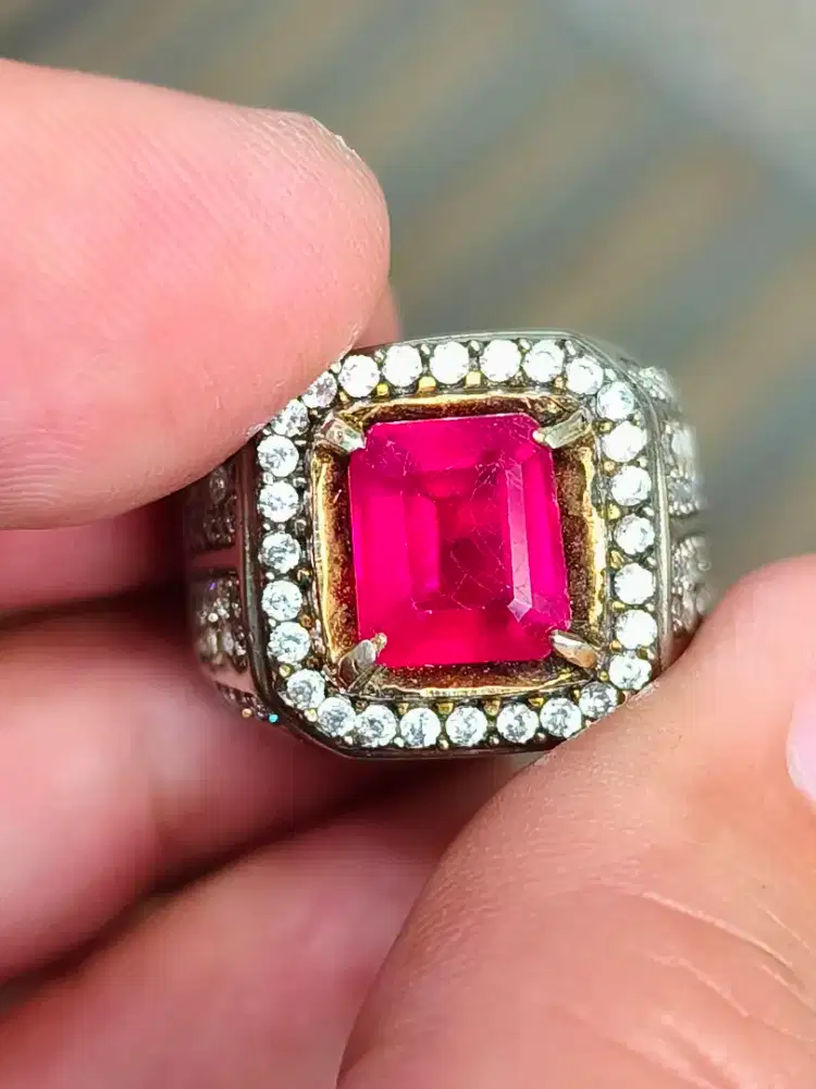 Cincin Batu Ruby 4.47 crat ring perak memo MGL