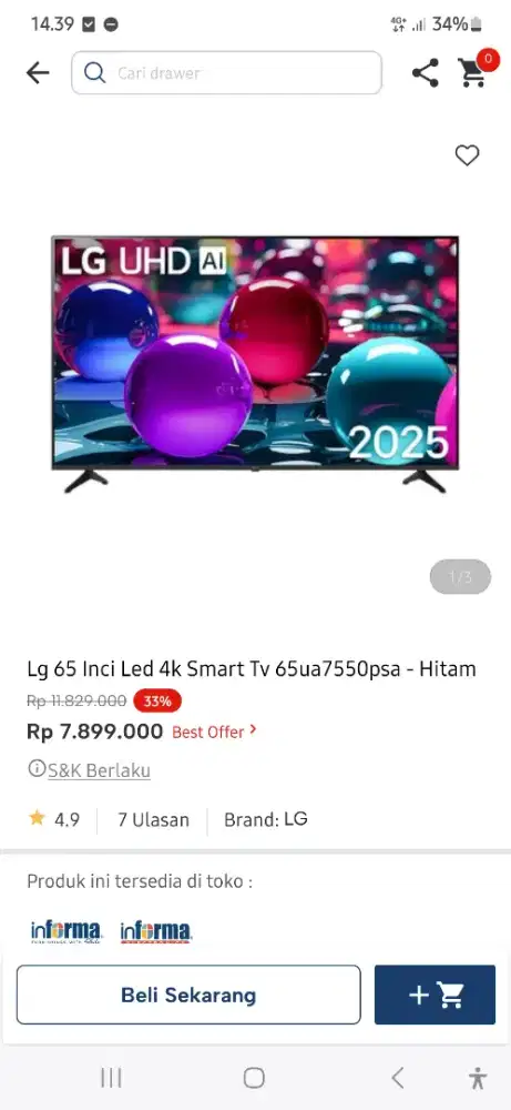 LG led tv smart 65 inci