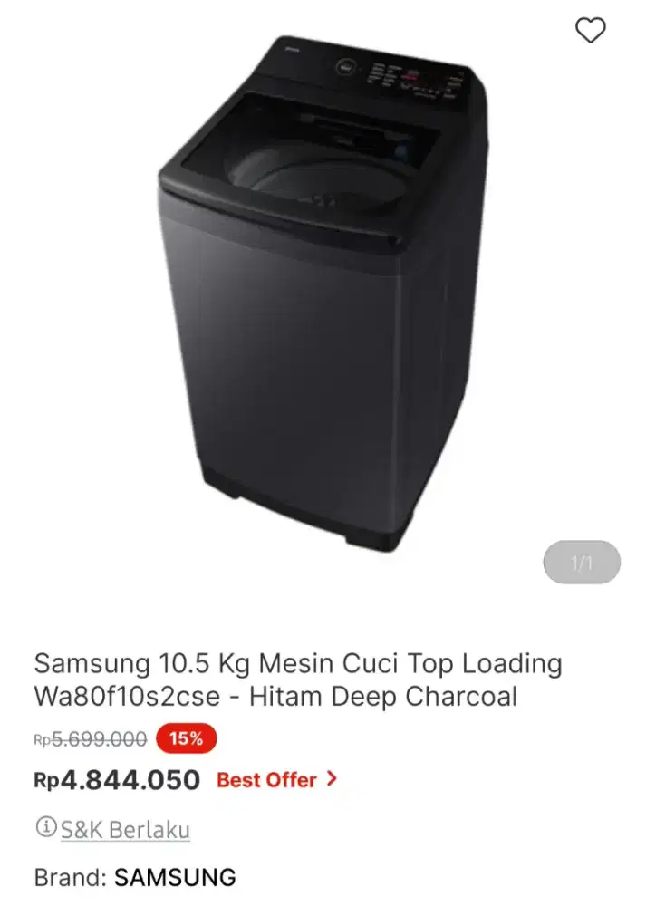 Mesin cuci samsung toploading 10KG