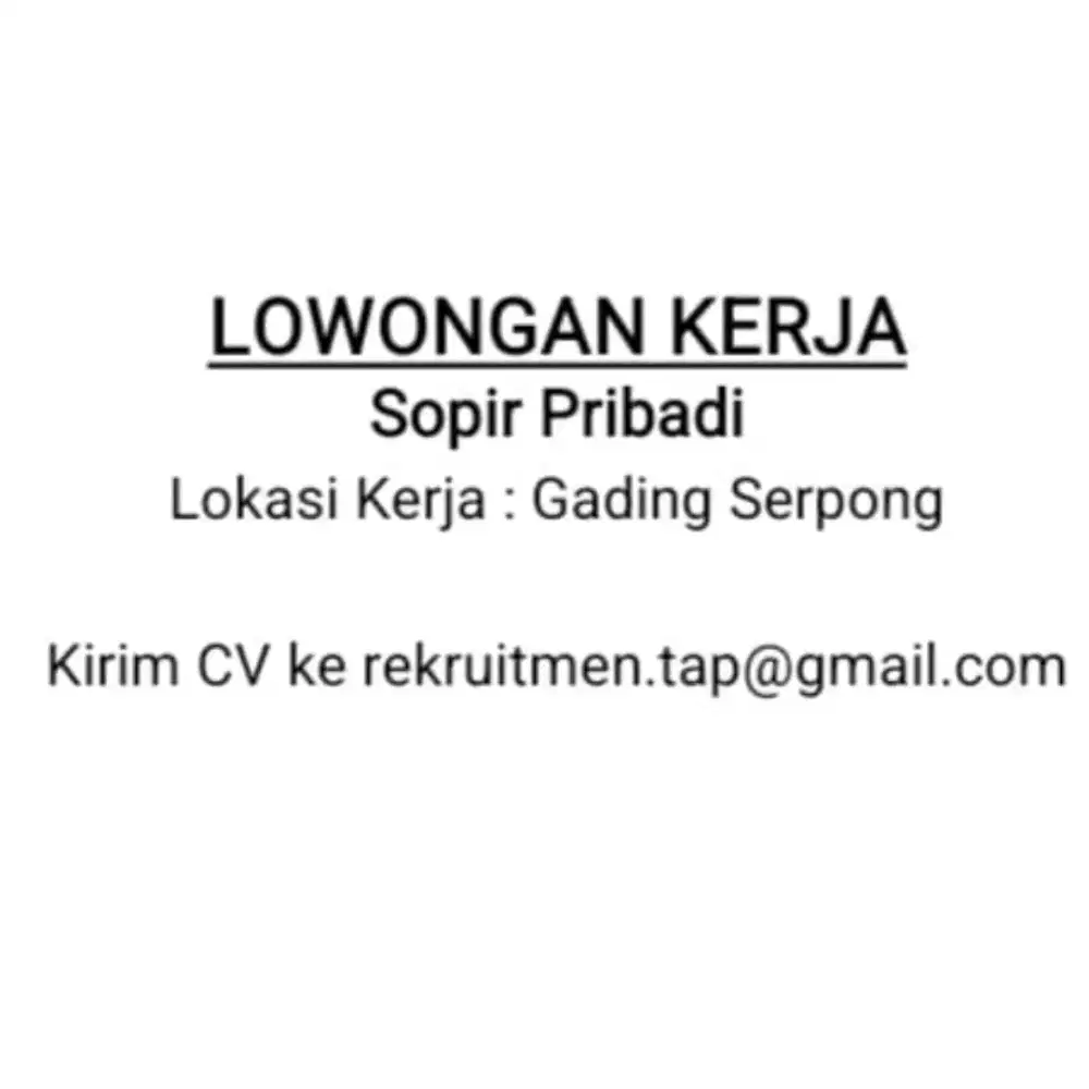 Dicari Supir Pribadi