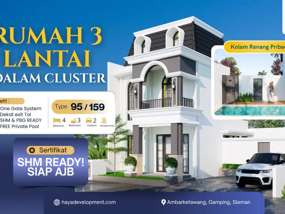Jual Rumah 3 Lantai Gamping SHM dengan Kolam Renang