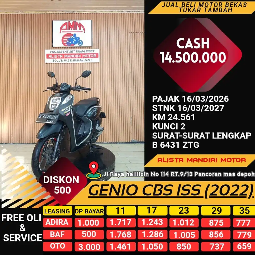 GENIO CBS ISS 2022 DP 500 CC 0% KREDIVO TOKPED SPAYLETTER INDODANA