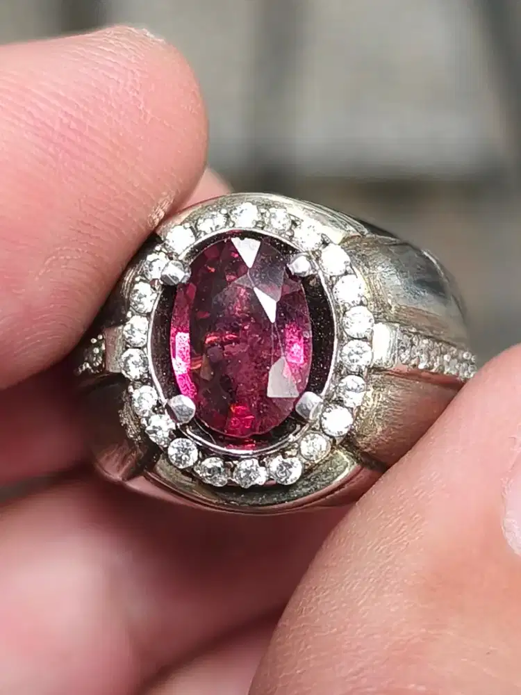 Cincin batu garnet rhodolite 1.83 carat memo MRI ring perak