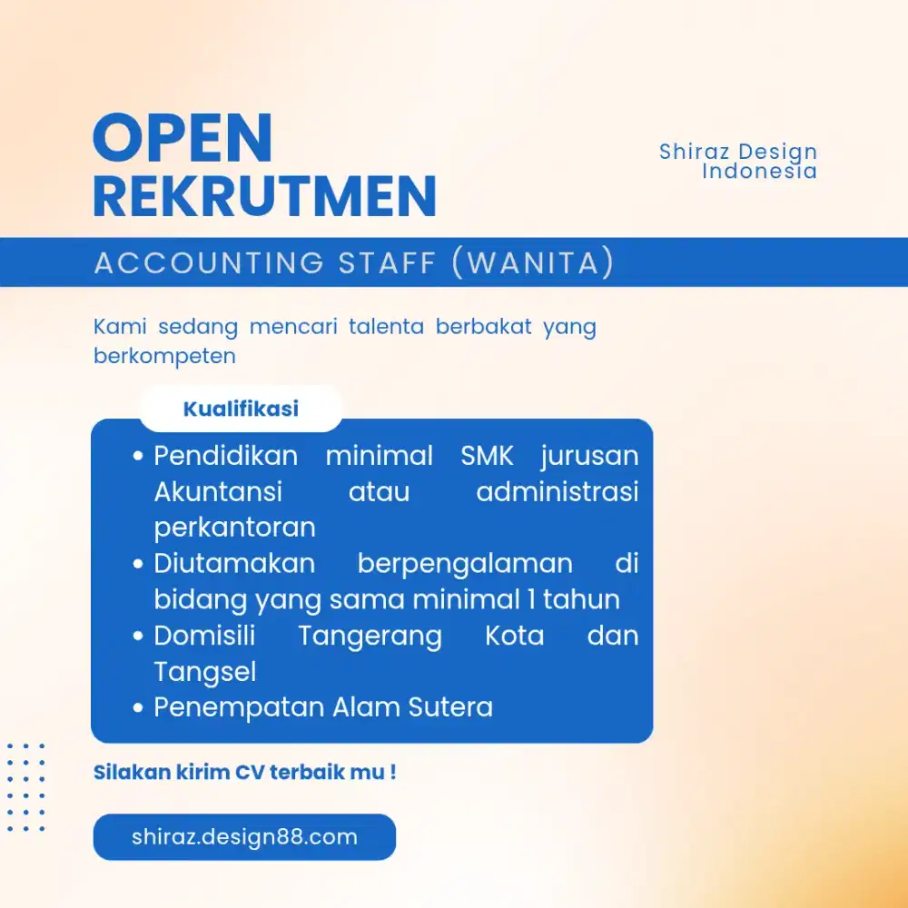 DICARI KARYAWAN ACCOUNTING