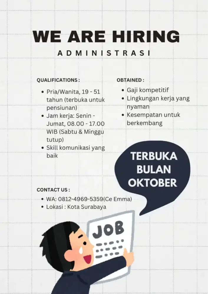 Lowongan kerja posisi staff administrasi