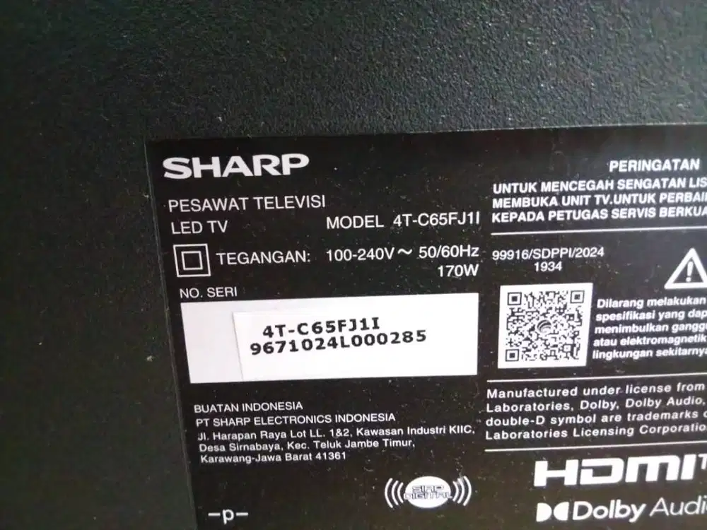 TV SHARP LED TV 4T-C65FJ1I baru 6 bulan pakai tidak ada minus