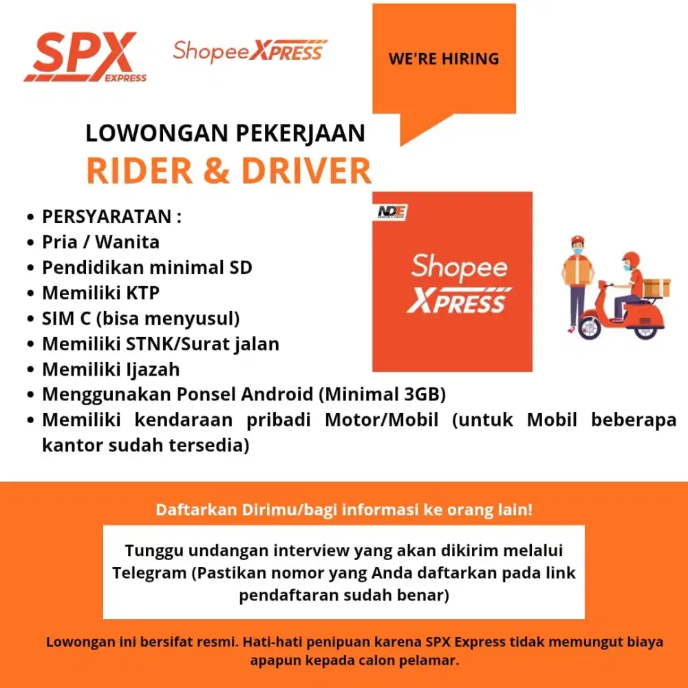 LOWONGAN DRIVER & KURIR SHOPEE EXPRESS (SPX)