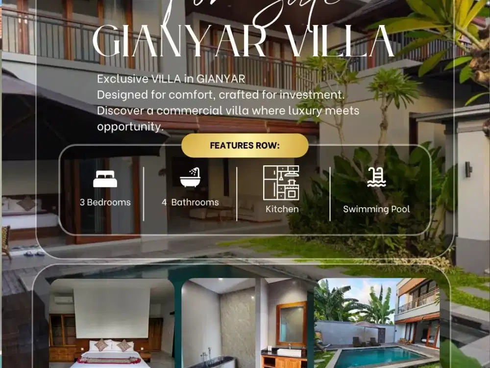 DIJUAL / DISEWAKAN VILLA 2 LANTAI  DENGAN PEMANDANGAN SAWAH DI GIANYAR, BALI