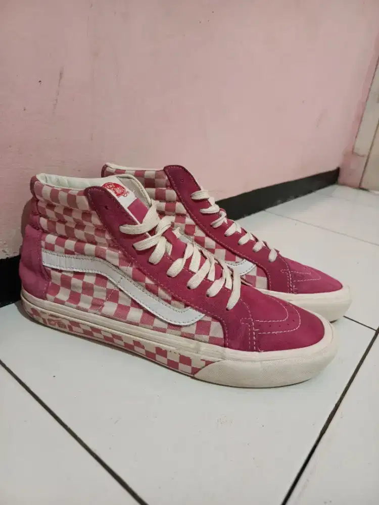 Vans SK8 Hi Checkerboard pink white
