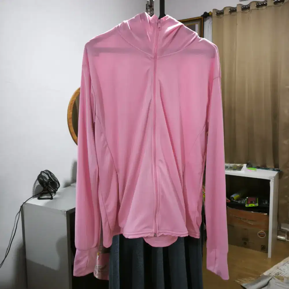 Anti UV Jaket Wanita Pink Olahraga Mesh Hoodie UV Protection XL