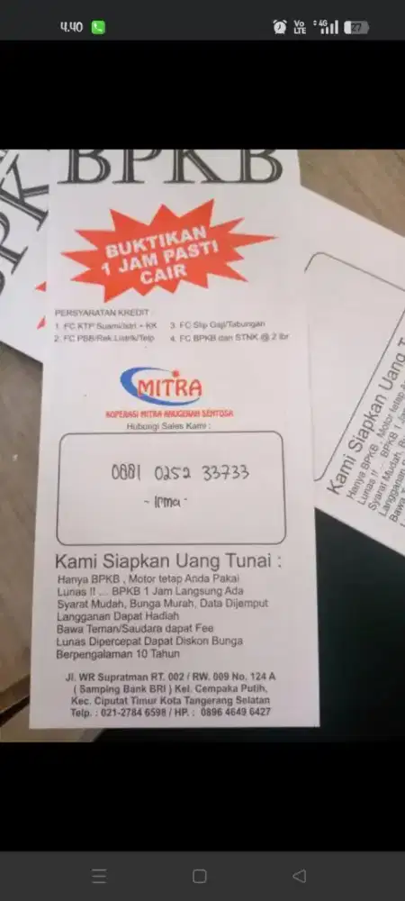 Terima gadai BPKB MOTOR
