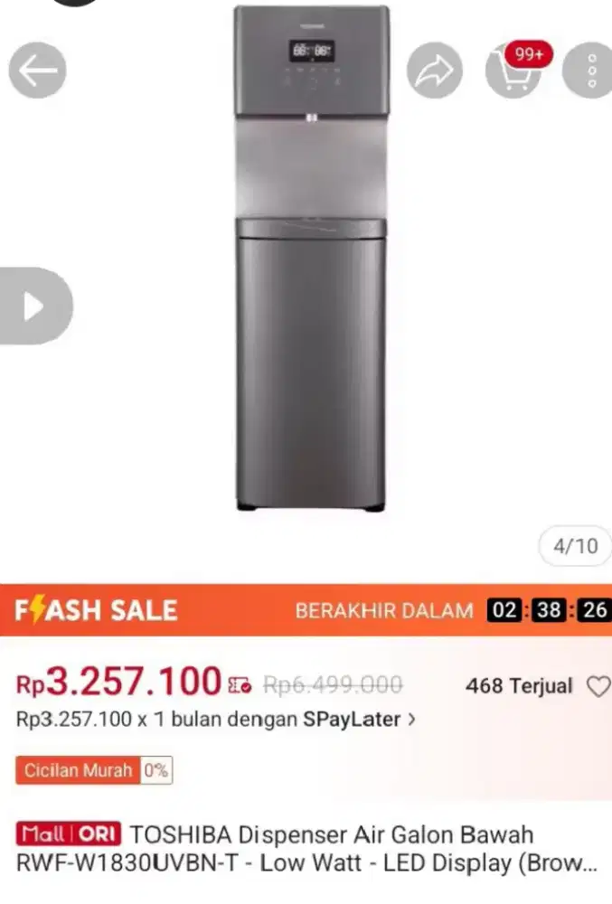 Dispenser toshiba galon air bawah RWF-W1830UVBNT-low watt-led