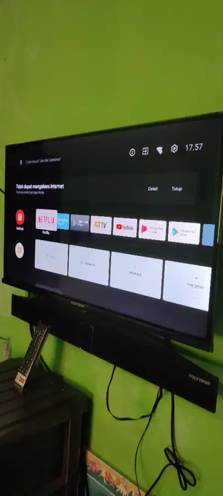 DIJUAL SMART TV LED ANDROID POLYTRON 32 CINEMAX SOUND BAR SUBWOOFER