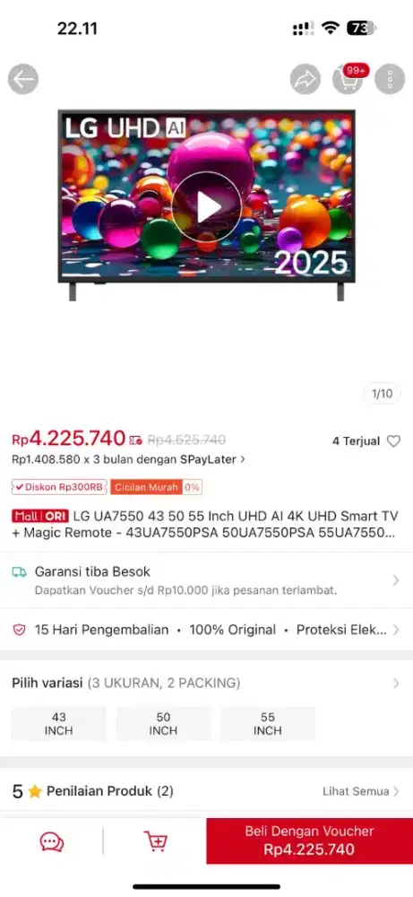 TV LG UA755 43 INCH MESIN 2025 MASIH SEGEL