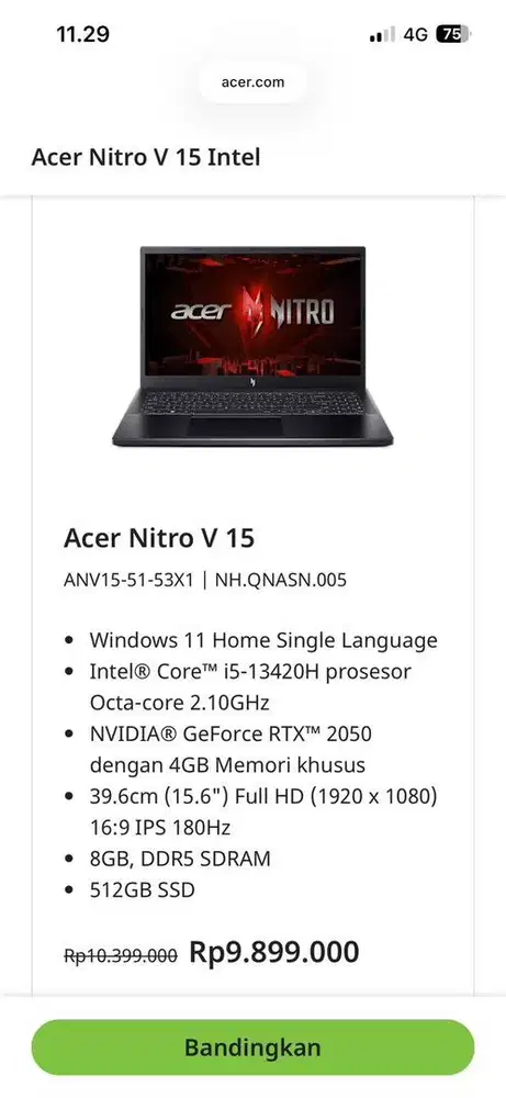 Acer Nitro V15 Second