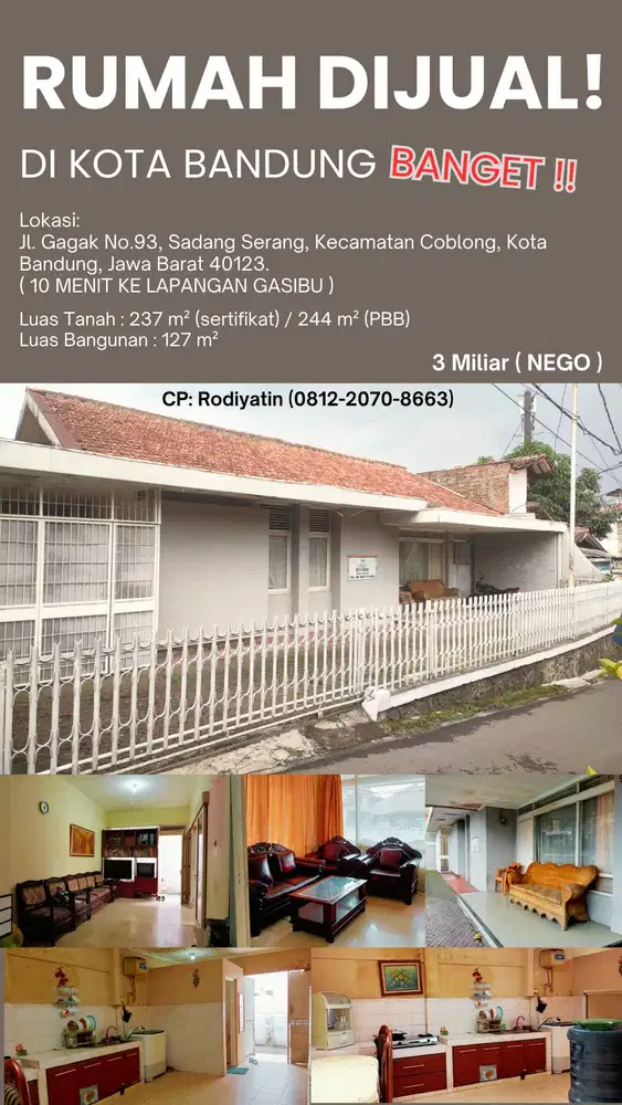 Rumah 1 Lantai KOTA BANDUNG DEKATT GASIBU NEGO