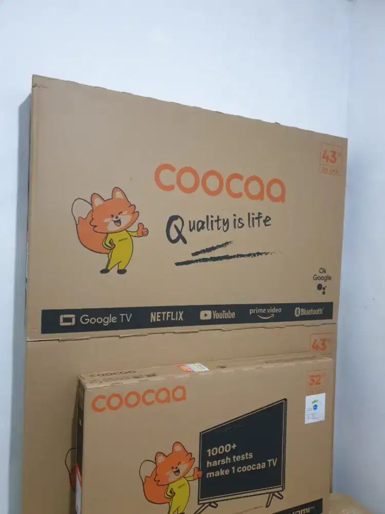 COOCAA GoogleTV ( android ) 43 inch. 100% Gres, bisa diantar + setting