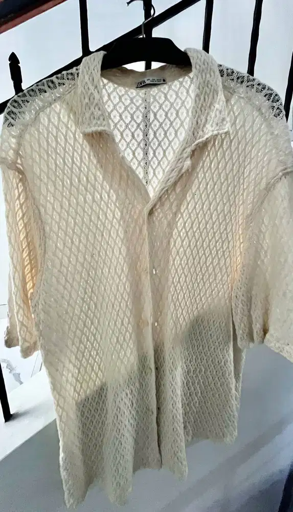 ZARA Crochet Shirt Textured Crochet Shirt L-XL