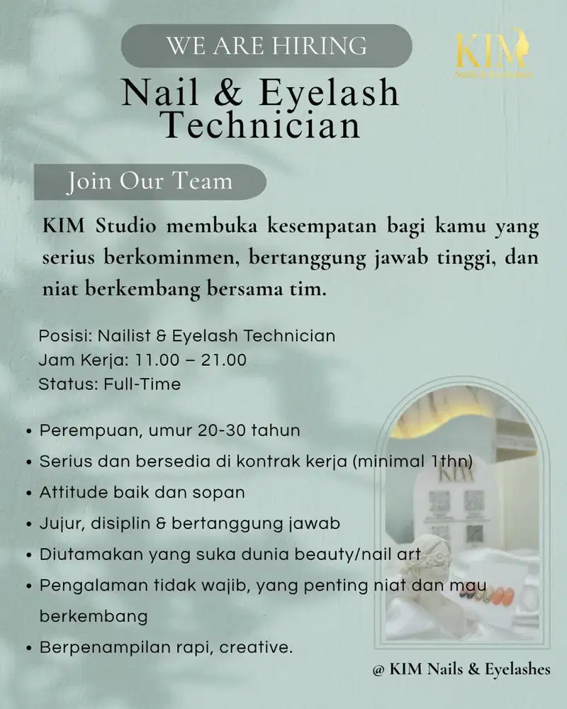Kim studio membuka lowongan kerja untuk yang mau ikut berkembang