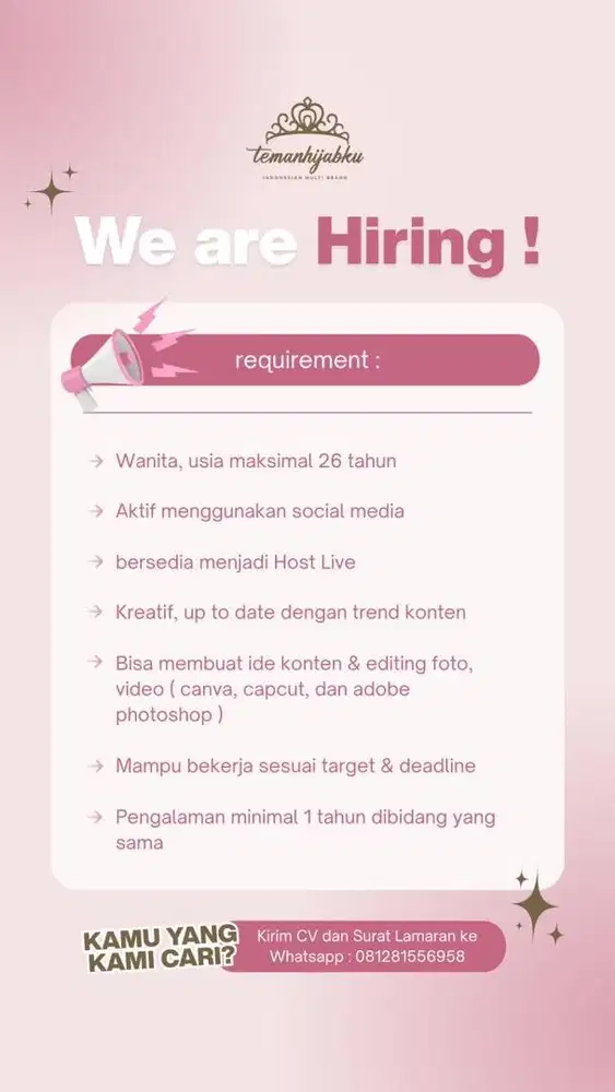 Dicari Admin Konten untuk online shop