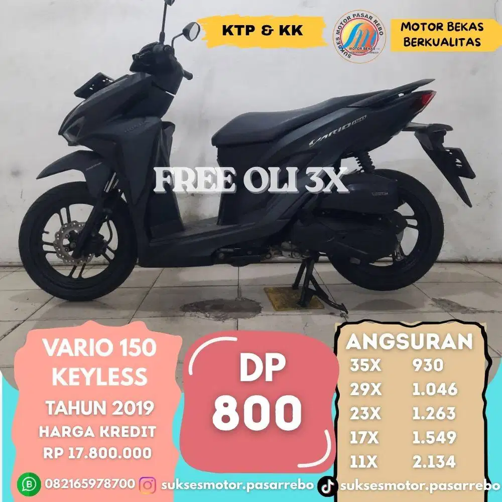 HONDA VARIO 150 KEYLESS THN 2019 MESIN HALUS BODI MULUS, SIAP PAKAI