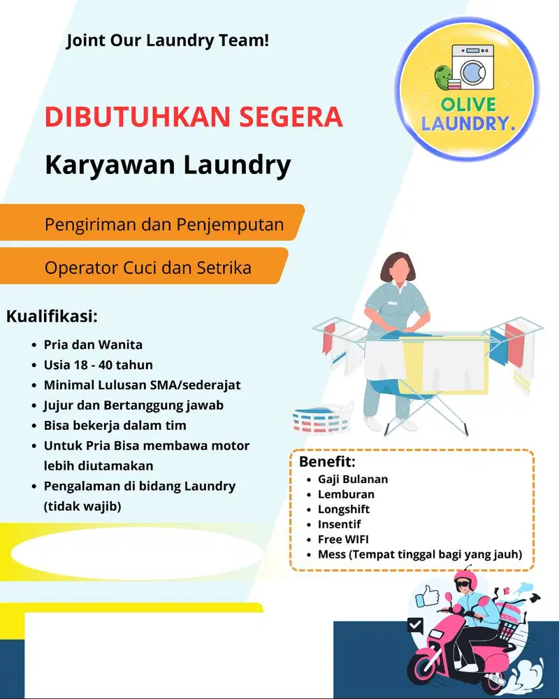 Lowongan Kerja: Karyawan Laundry – Olive Laundry Ciawi