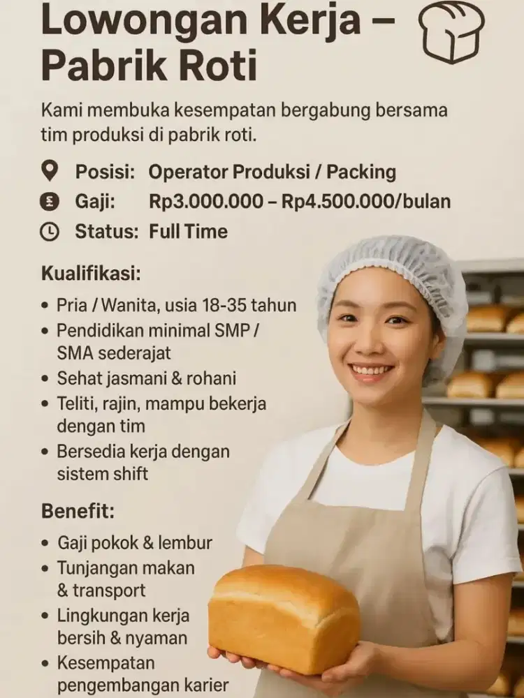 LOWONGAN KERJA PABRIK ROTI