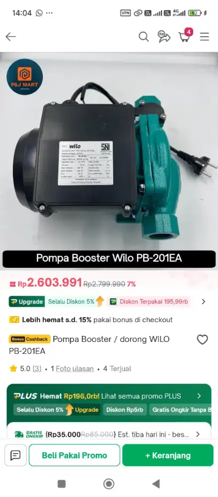 mesin pompa booster wilo original+pemasangan gratis