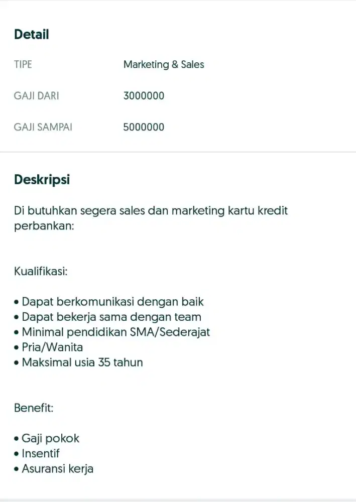Lowongan kerja sales dan marketing perbankan