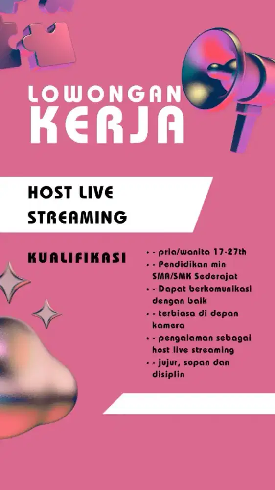 Lowongan pekerjaan host live streming