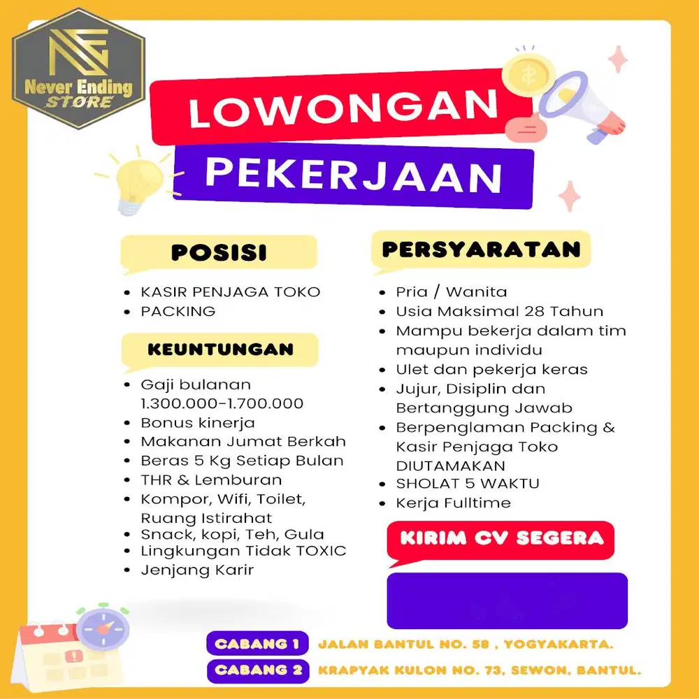 LOWONGAN PEKERJAAN PACKING DAN PENJAGA TOKO