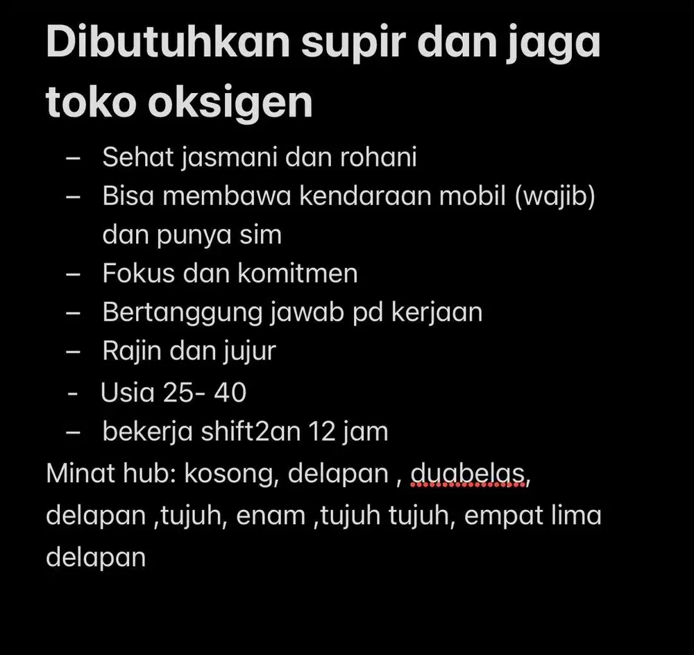 Supir untuk toko oksigen