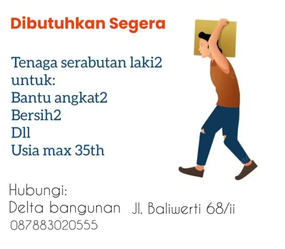 Dibutuhkan segera tenaga serabutan laki-laki