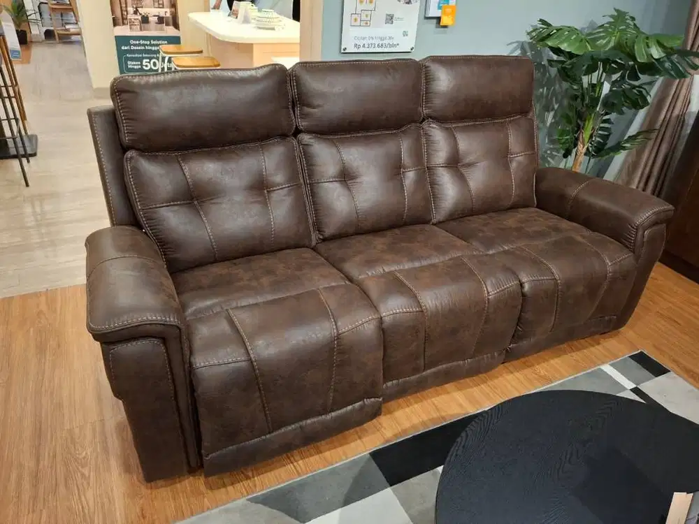 Tenzo Living CAMERON Sofa Recliner 3 Dudukan Kain - Cokelat Tua