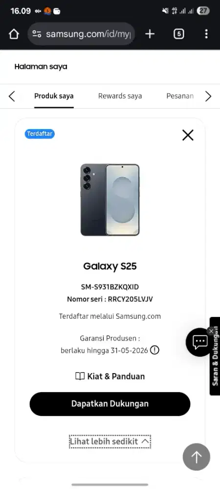 Samsung Galxy S25 12/512gb garansi on