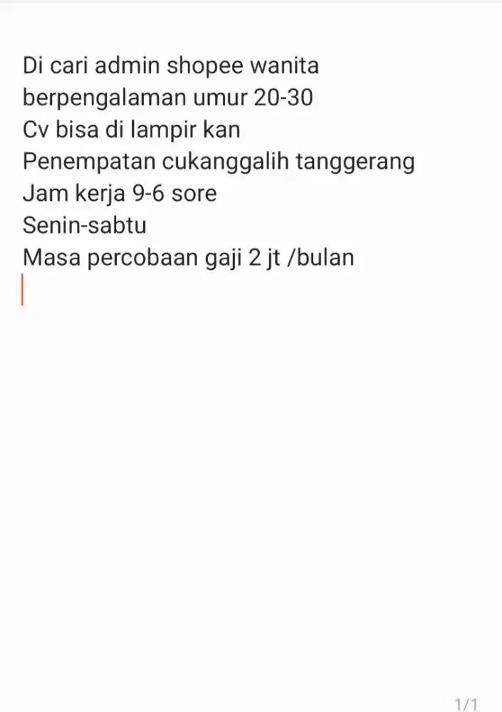 Lowongan kerja admin toko online