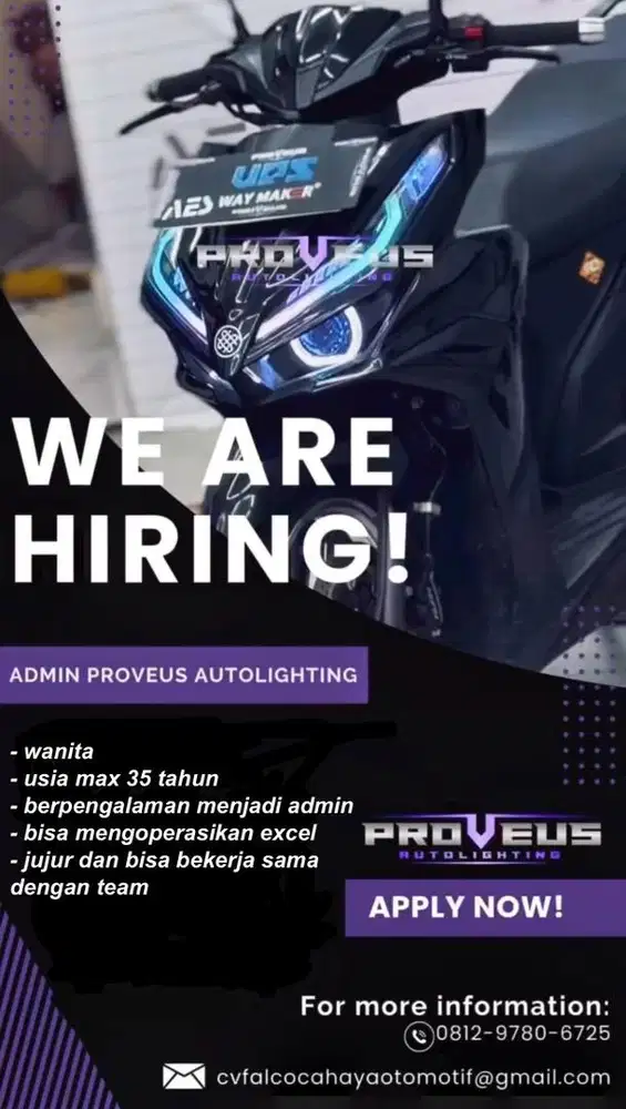 Dicari admin workshop lampu