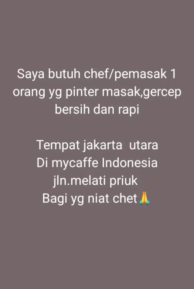Mencari chef wanita koki di kafe my coffe