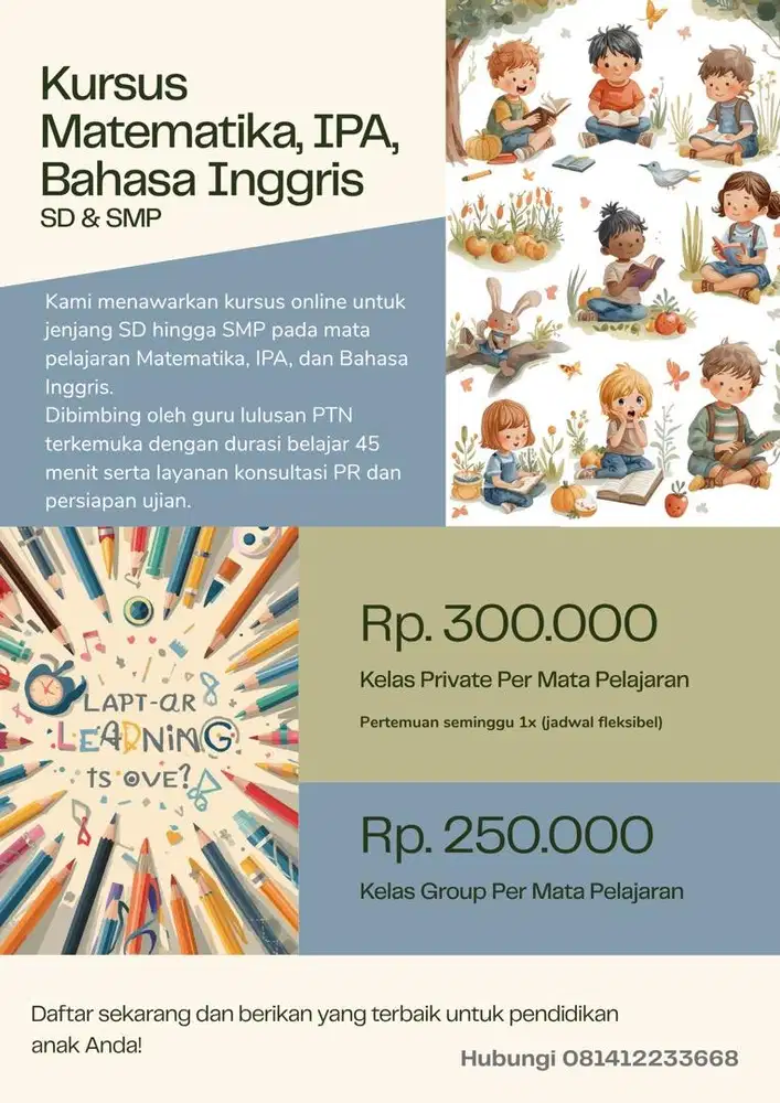 Kursus Matematika IPA Bahasa Inggris Jenjang SD dan SMP