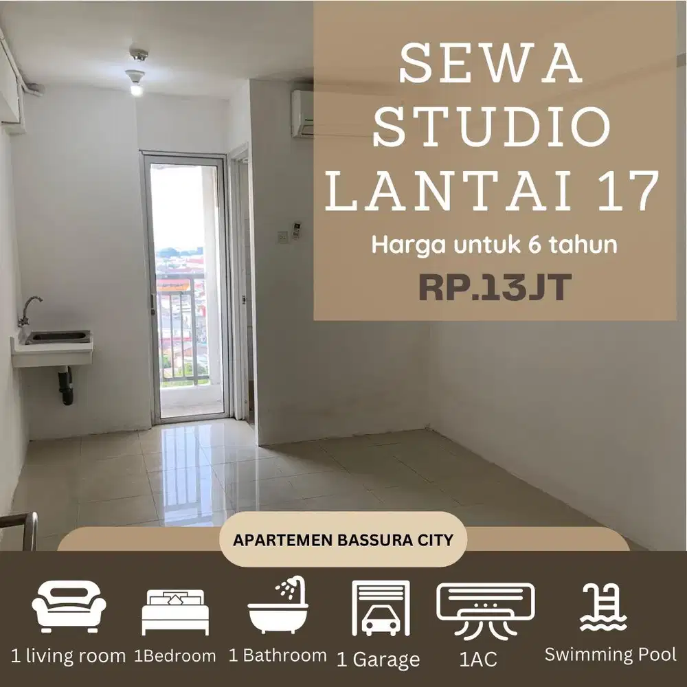 Studio kosongan sewa 6 bulan lantai 17 apartemen bassura city