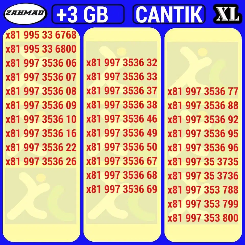 XL-A) NOCAN XL BONUS KUOTA kartu perdana nomor cantik triple AABB ABAB