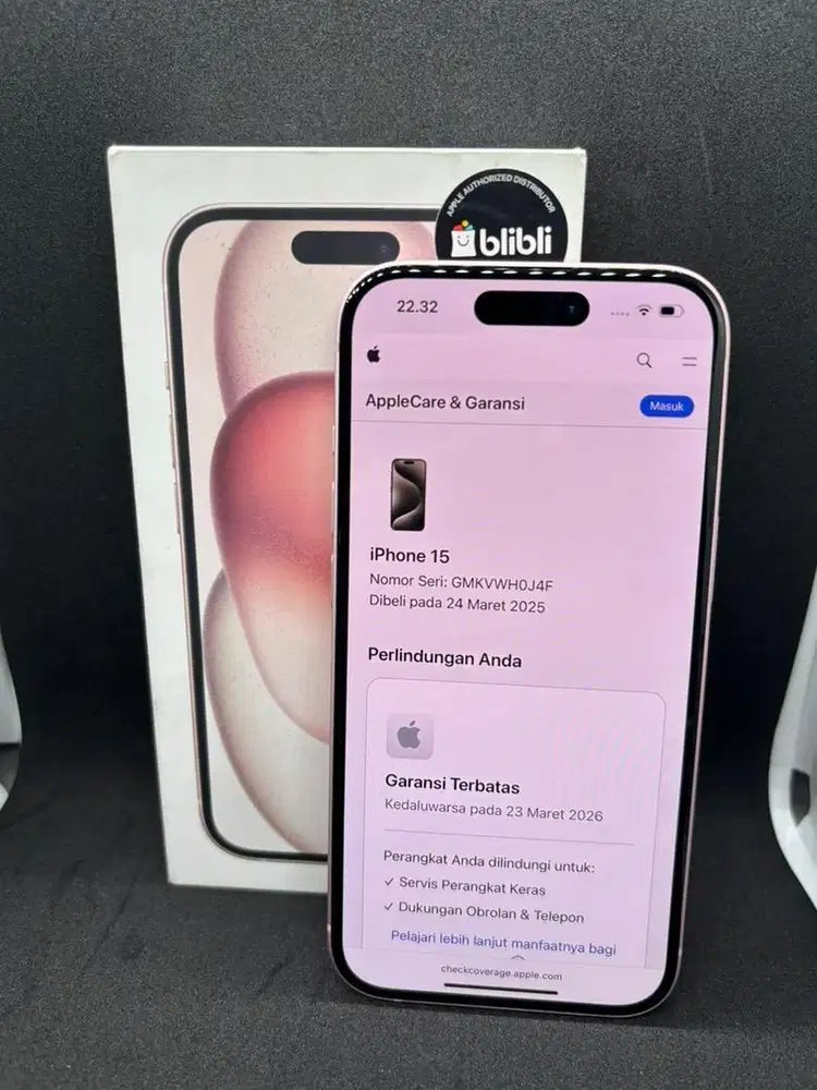 Iphone 15 Pink 128 Blibli (garansi on Maret 2026)