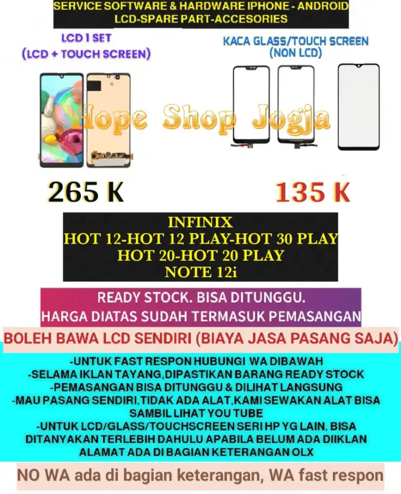 Touchscreen-Baterai-LCD Infinix Hot 12-Hot 12 play-Hot 30 play-Hot 20