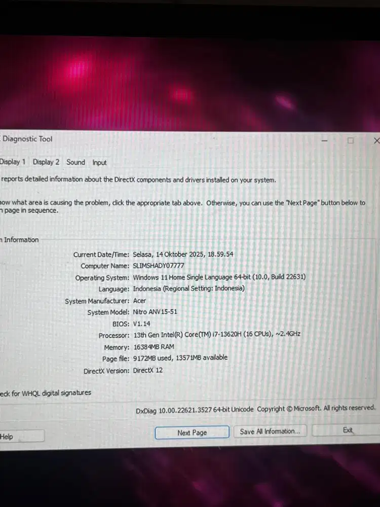 Acer nitro v15 intel corei7
