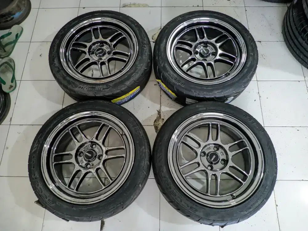 R16 Enkei Rpf1 BLackroom L7rata Et38 4x100+Ban baru semi slick 651