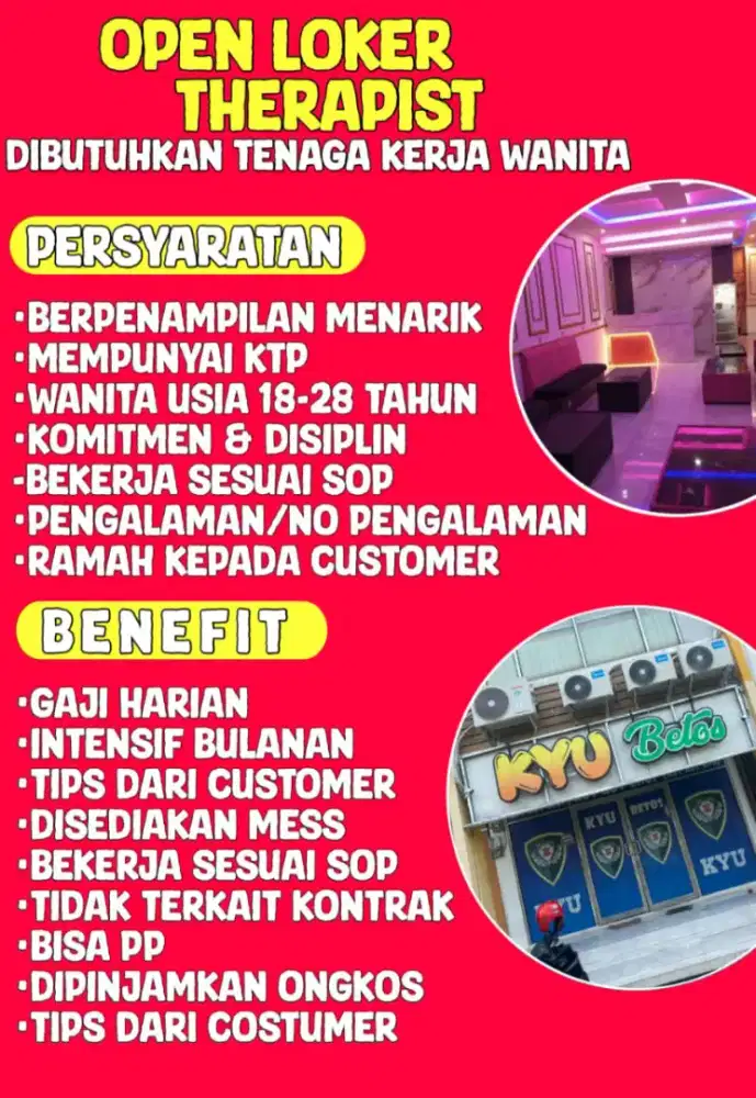 Dibutuhkan segera terapis wanita SPA