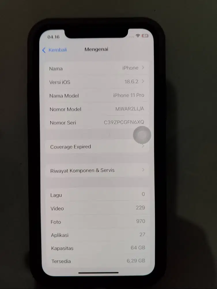 Iphone 11 pro grey, storage 64GB, ram 4gb