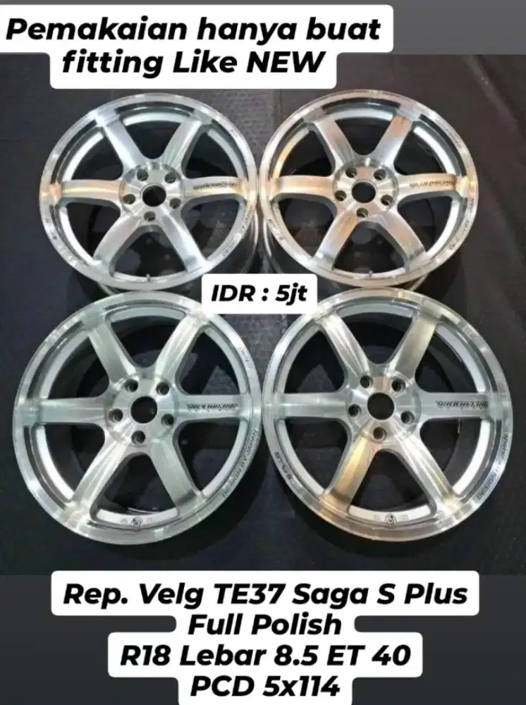 Rep. Velg Te 37 Saga S Plus Polish Like New R18 ET40 Lebar 8.5