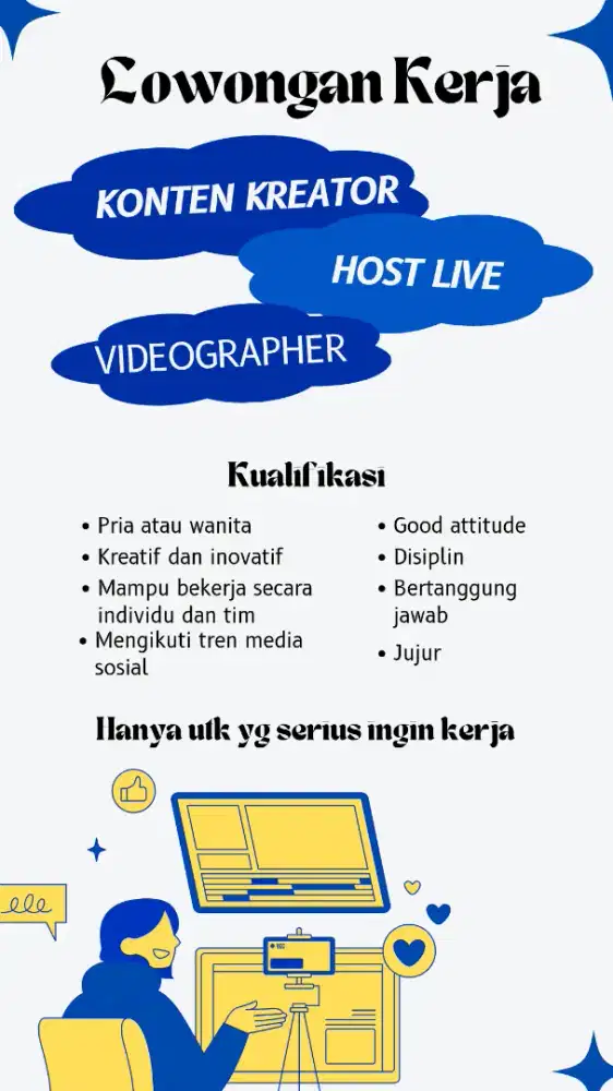 Dicari host live dan konten kreator
